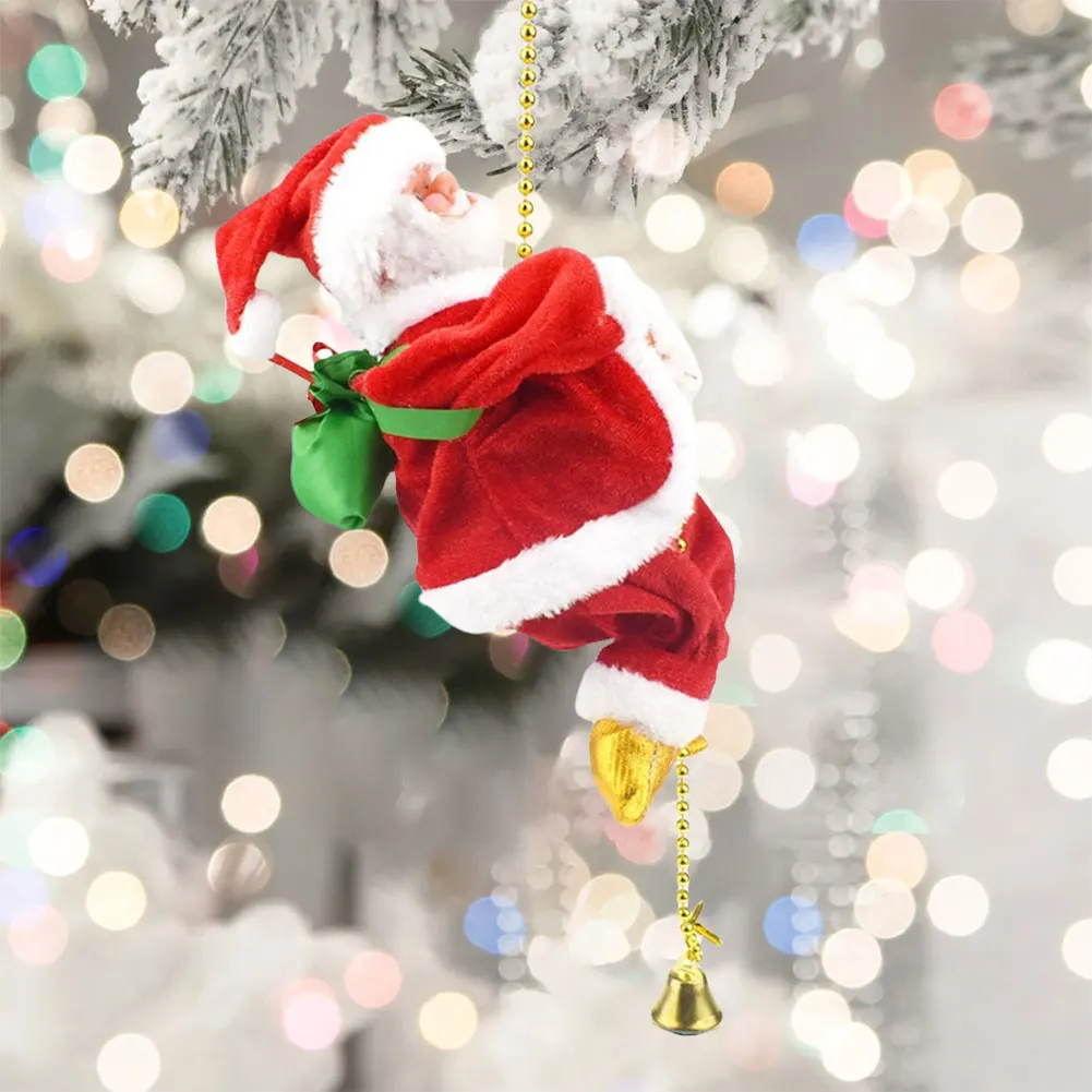 Climbing Santa with Music Christmas Ornament Electric Santa Climbing Rope Xmas Decoration Battery Operated Climbing Santa Claus