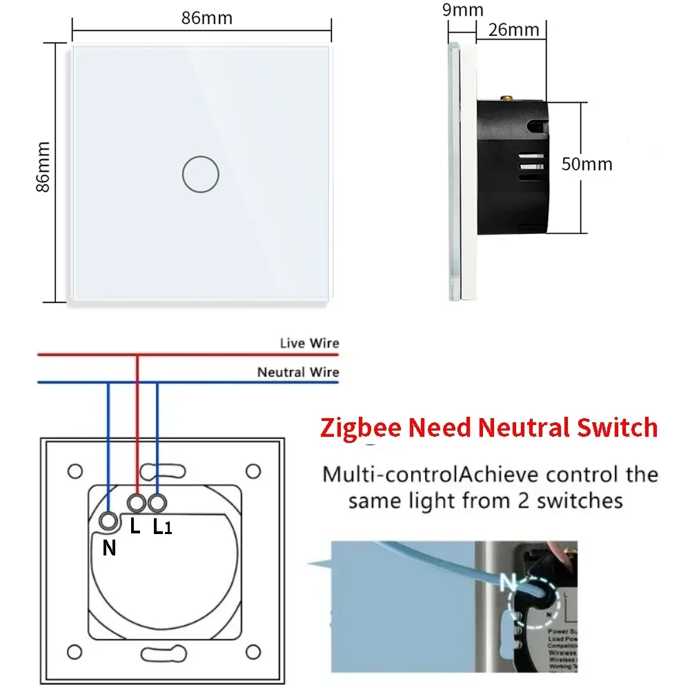 Tuya ZigBee Smart Light Switch Relay Module zigbee Touch Switches Function 1/2/3/4gang Glass Panels EU Wall Smart Socket Parts