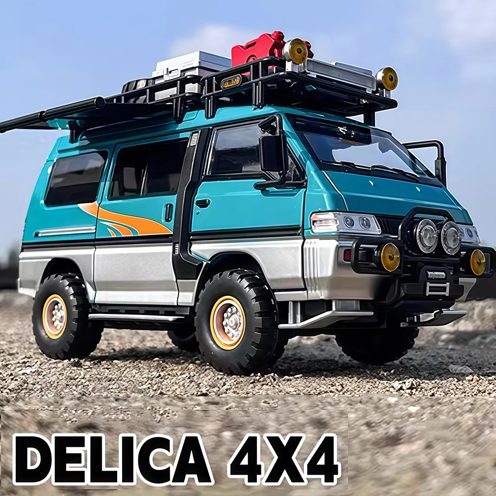 Modèle de voiture Mitsubishi Delica 1:24, jouets moulés sous pression en alliage Tundra avec son et lumière, portes rétractables, véhicule ouvert pour garçon, collection de loisirs