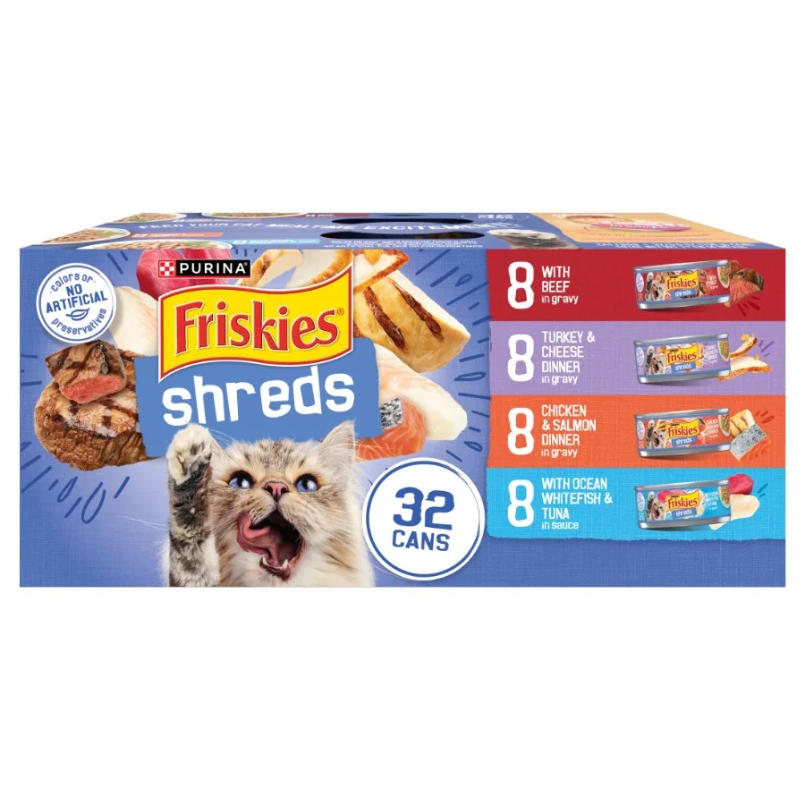 

Влажный корм для кошек Purina Shreds Variety Pack, 5,5 унций, 32 банки в упаковке