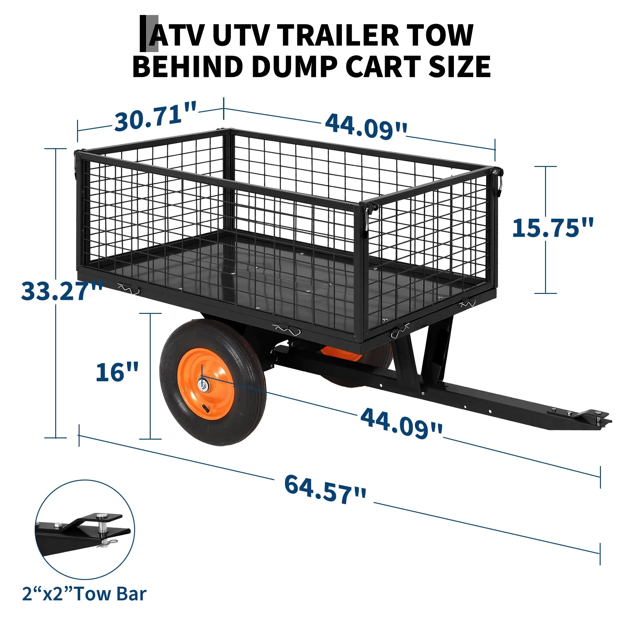 1200LBS Heavy Duty ATV Dump Cart Trailer, 15 Cu.Ft Steel Garden Yard Utility Trailer with 16