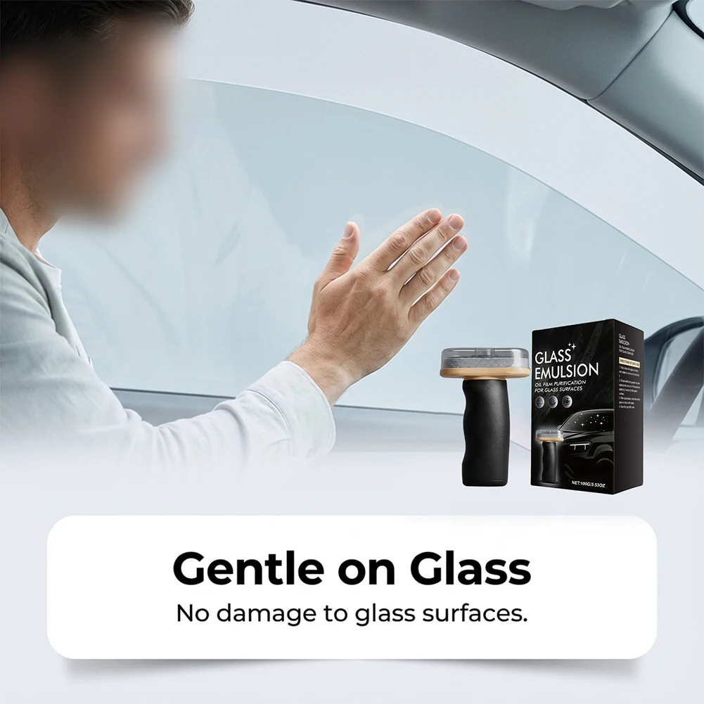 Oil Film Cleaning Brush for Vehicle Glass Surfaces Including Front Windshields Rearview Mirrors and Shower Doors