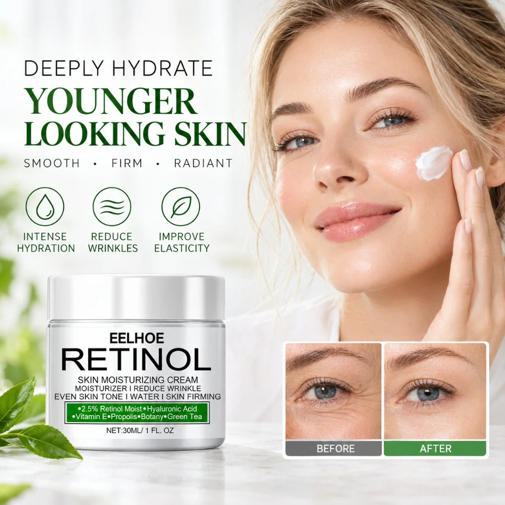 Retinol Moisturizing Cream Anti Wrinkle Face Cream Even Skin Tone Firming Facial Cream with Hyaluronic Acid for Aging Dull Skin