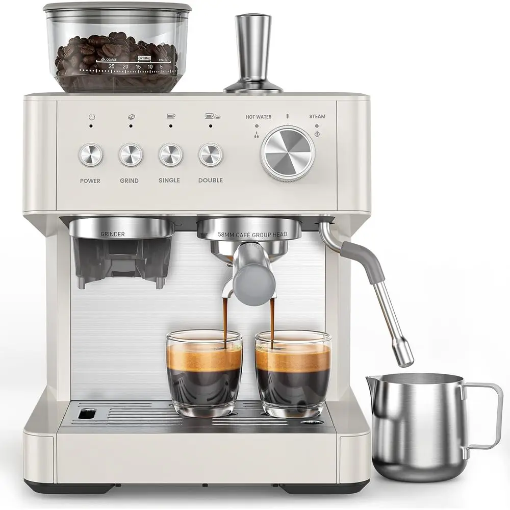 

(2026 Upgrade) 20 Bar hine with Built-in Anti-Clog Coee Grinder, Expro Coee hines with Milk Steam Wand/rotheamping Tools,Maker w