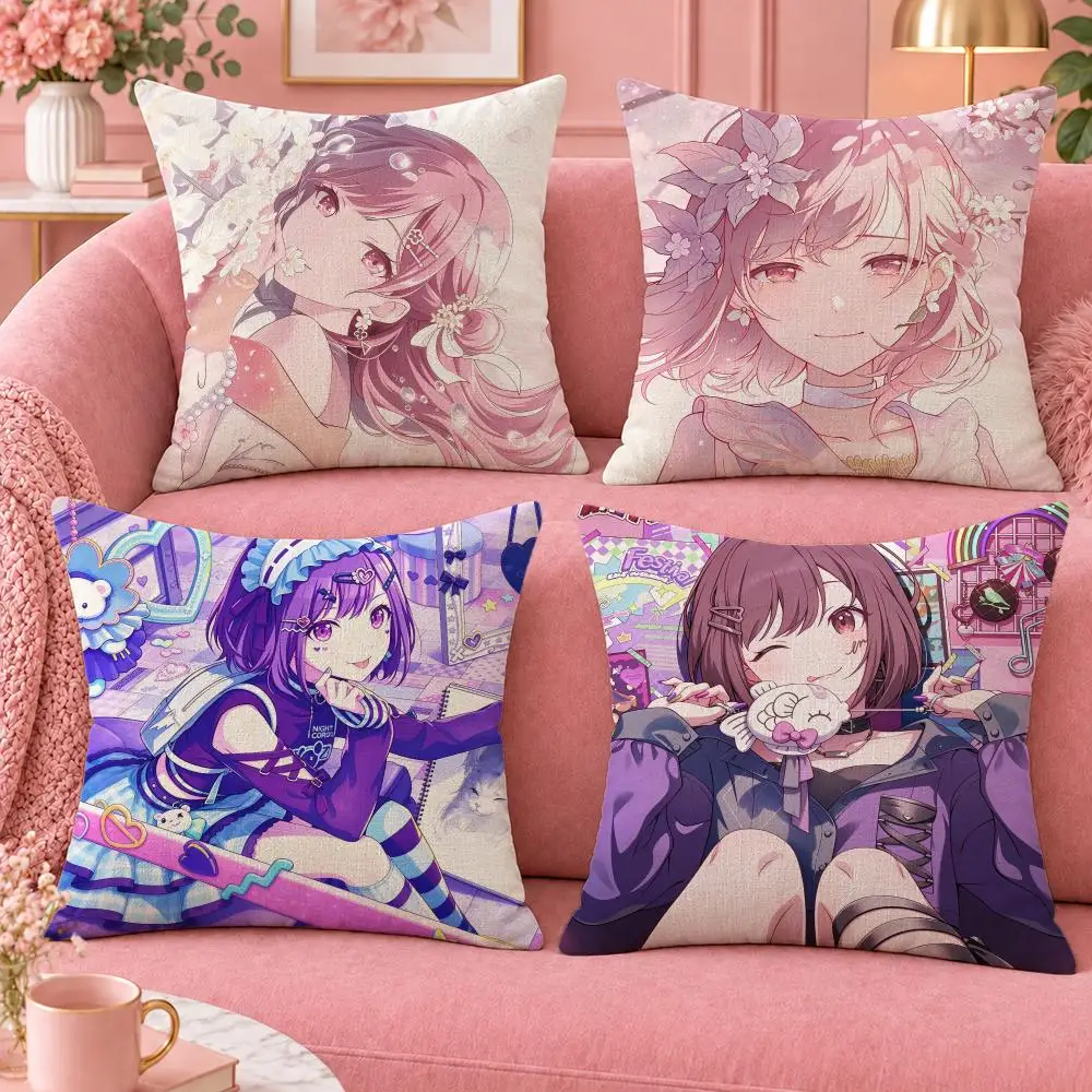 Game Project Sekai Shinonome Ena Cushion Cover Cute Cartoon Throw Pillow Cover Soft Plush Cushion Cover Sofa Bedroom Home Decor