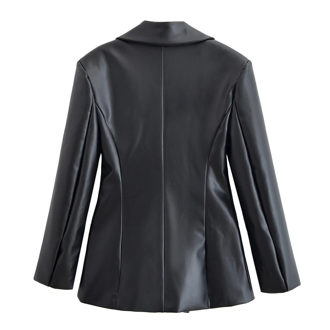 Frauen Faux Leder Blazer Jacken Drehen-unten Kragen Eine Taste Herbst Neue Weibliche Volle Hülse Tasche Mäntel Chic Outer