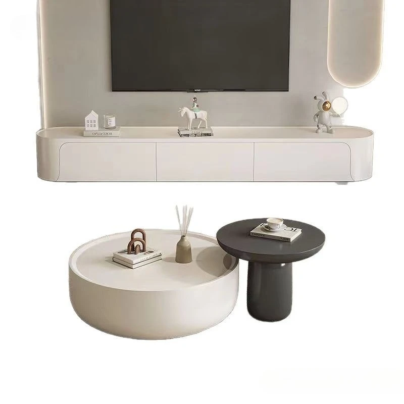 크림 스타일 커피 테이블 소형 아파트 심플 모던 원형 원목 조합 이동식 라이트 럭셔리 홈 티 테이블