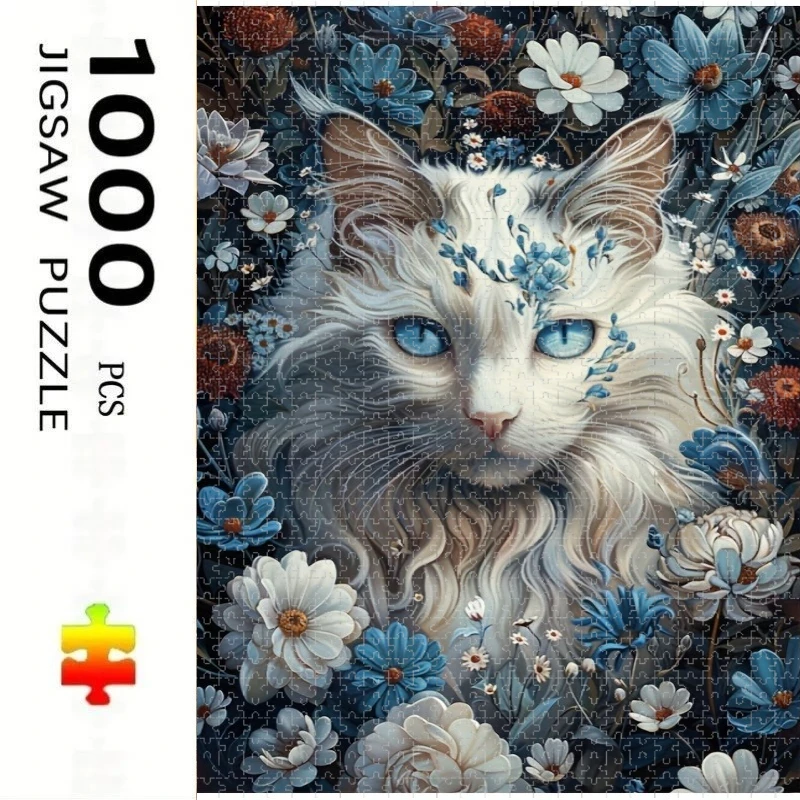 

Jigsaw Puzzles 1000 Pieces White Cat Pattern Home Decor Puzzle Games Family Fun Floor Puzzles Educational Toys for Kids