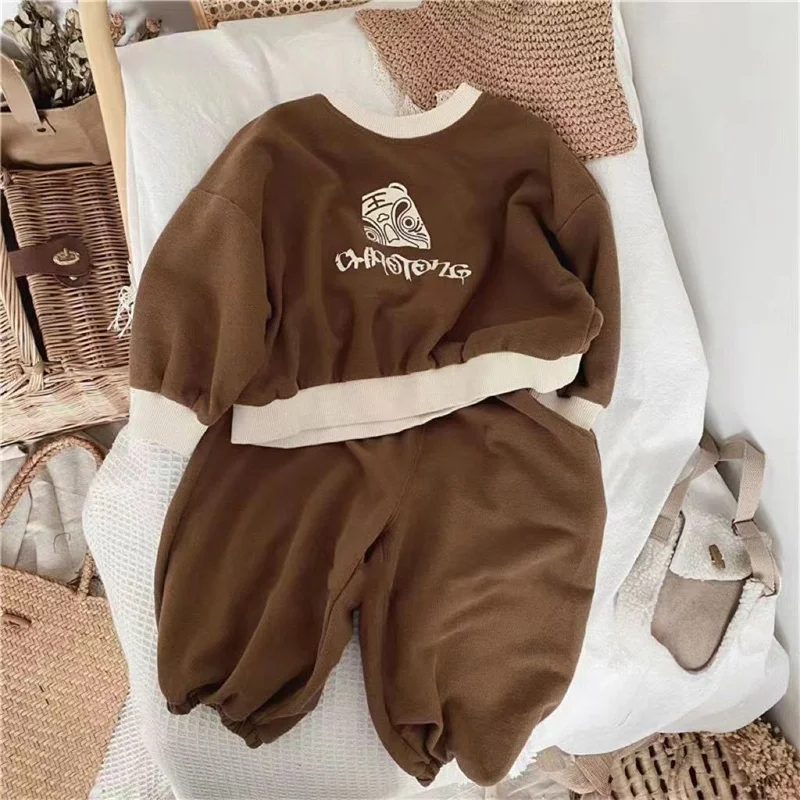 Girls Casual Cute Sets Children Round Neck Long Sleeve Suit Spring Autumn Boy Fashion Comfort Sweatshirt Cartoon Loose 2Pcs 2-6Y