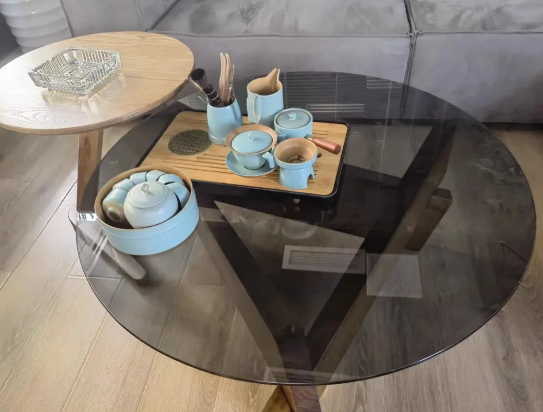 Nordic Creative Transparent Glass Solid Wood Coffee Tables Living Room Vintage Minimalist Tea Table Hall Design Home Furniture