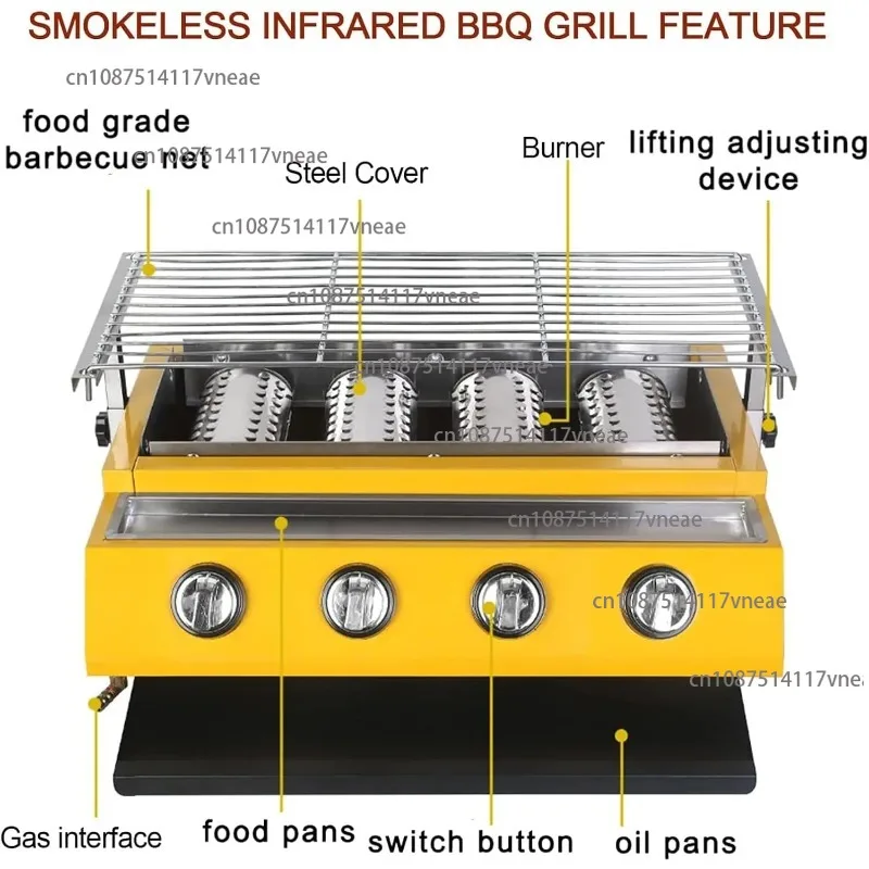 LPG Gas Burners BBQ Grill Smokeless Outdoor Picnic Barbeque Roaster Steel Grill Adjust Height Net for Camping Courtyard Party