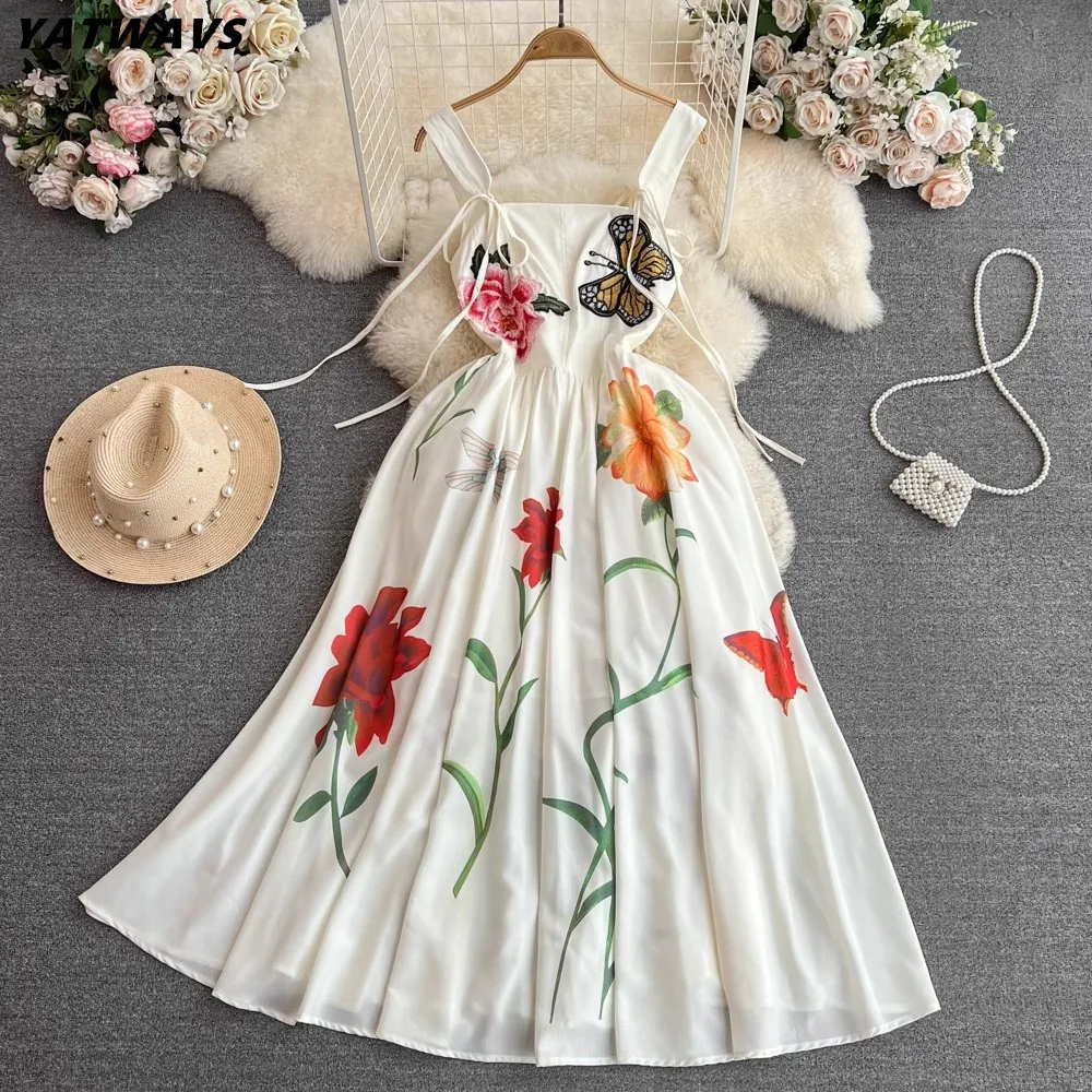 

High-end Customization Women Hollow Out Lace Patchwork Ruffle Long Dress Sexy Perspective Holiday Vestido Female