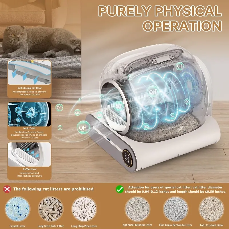 POPULAR Caja de arena autolimpiante, caja de arena automática para gatos autolimpiante para gatos múltiples, robot de 65L + 9L, bolsas de agarre de 3 rollos