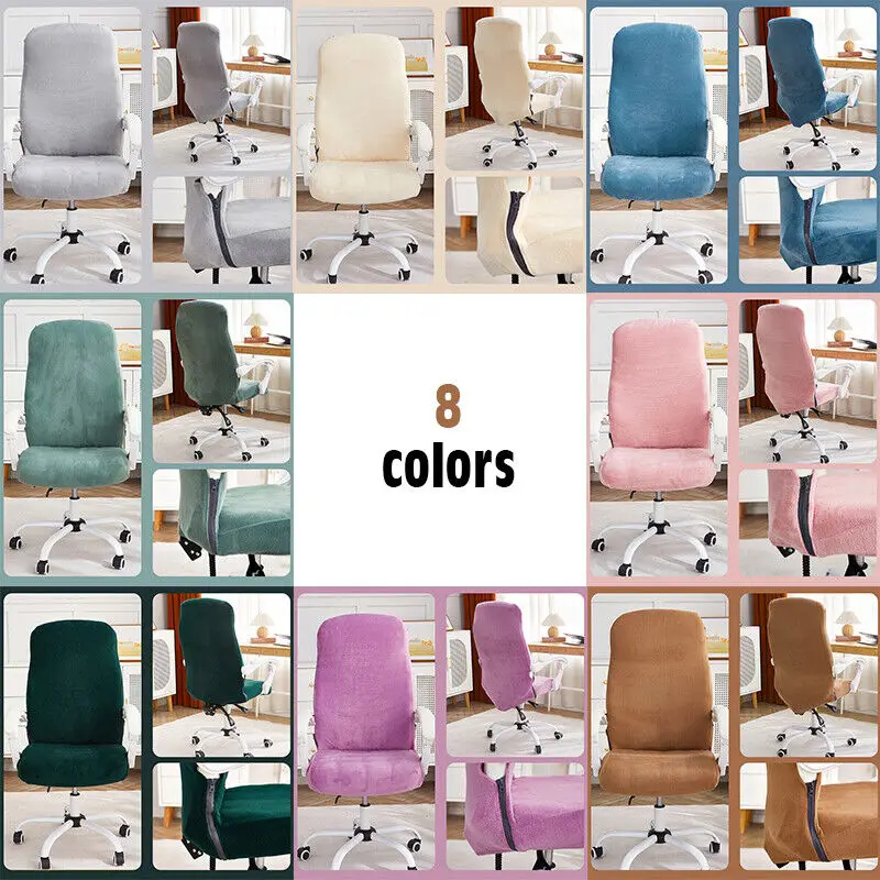 Velvet Office Chair Cover Elastic Washable Gaming Chair Seat Slipcovers Soft Stretch Computer Rotating Chair Cover with Zipper