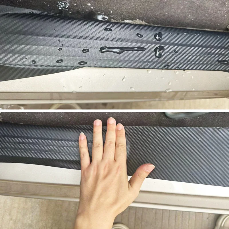 Car Door Sill Protection Film, 3D 5D Black Carbon Fiber Sticker, Self-Adhesive Scratch Guard, 3cm 5cm Auto Threshold Protector