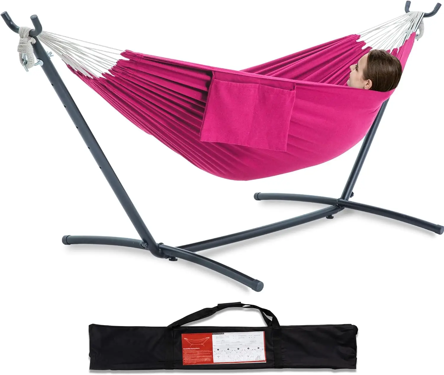 

Comfort corner Double Hammock with Space Saving Steel Stand 2 Person Heavy Duty Garden Yard Outdoor 450lb Capacity Hammocks