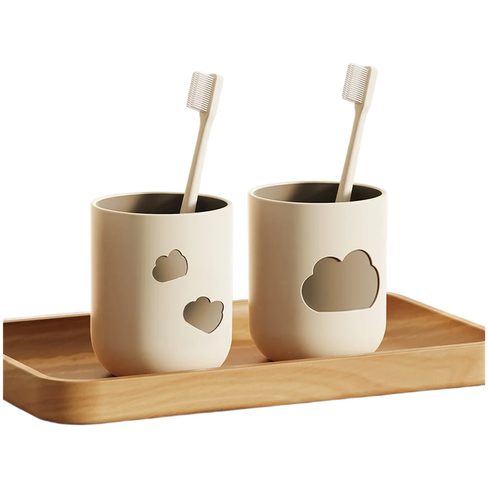 Bathroom Toothbrush Cup Set 2pcs Nordic Design Mouthwash Cup Smooth PP Material for beige Coffee 8.2x8.2x10cm Bathroom