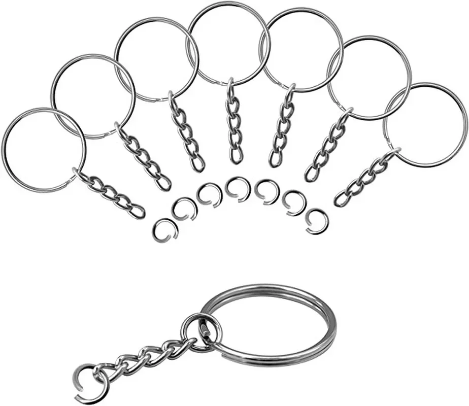 Porte-clés plat trou en acier inoxydable, pendentif de sac bricolage, boucles de porte-clés polies exécutives, ligne fendue, accessoires de bijoux, 50 pièces, 100 pièces