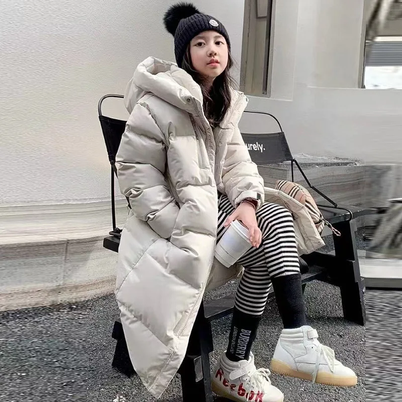 Winter Teen Girls long Warm Thick padded jacket kids Parkas Casual Hooded Down cotton coat Kids Outerwear 12 13 Child Clothes