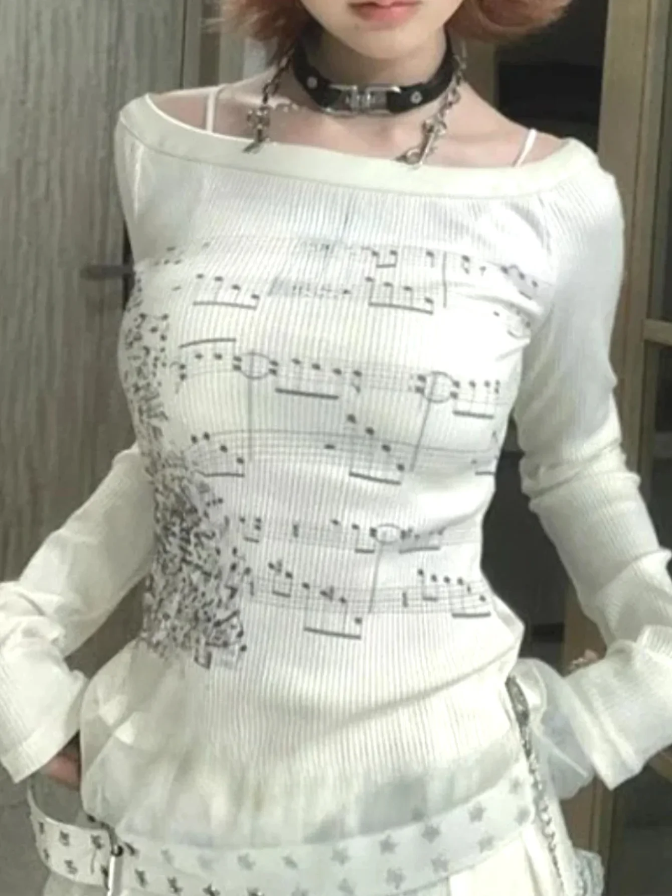 

Punk T Shirts for Women Print Long Sleeve Tunic Tees Fashion Korean Camisetas Y2k Tops Slash Neck Casual Tshirts 2025