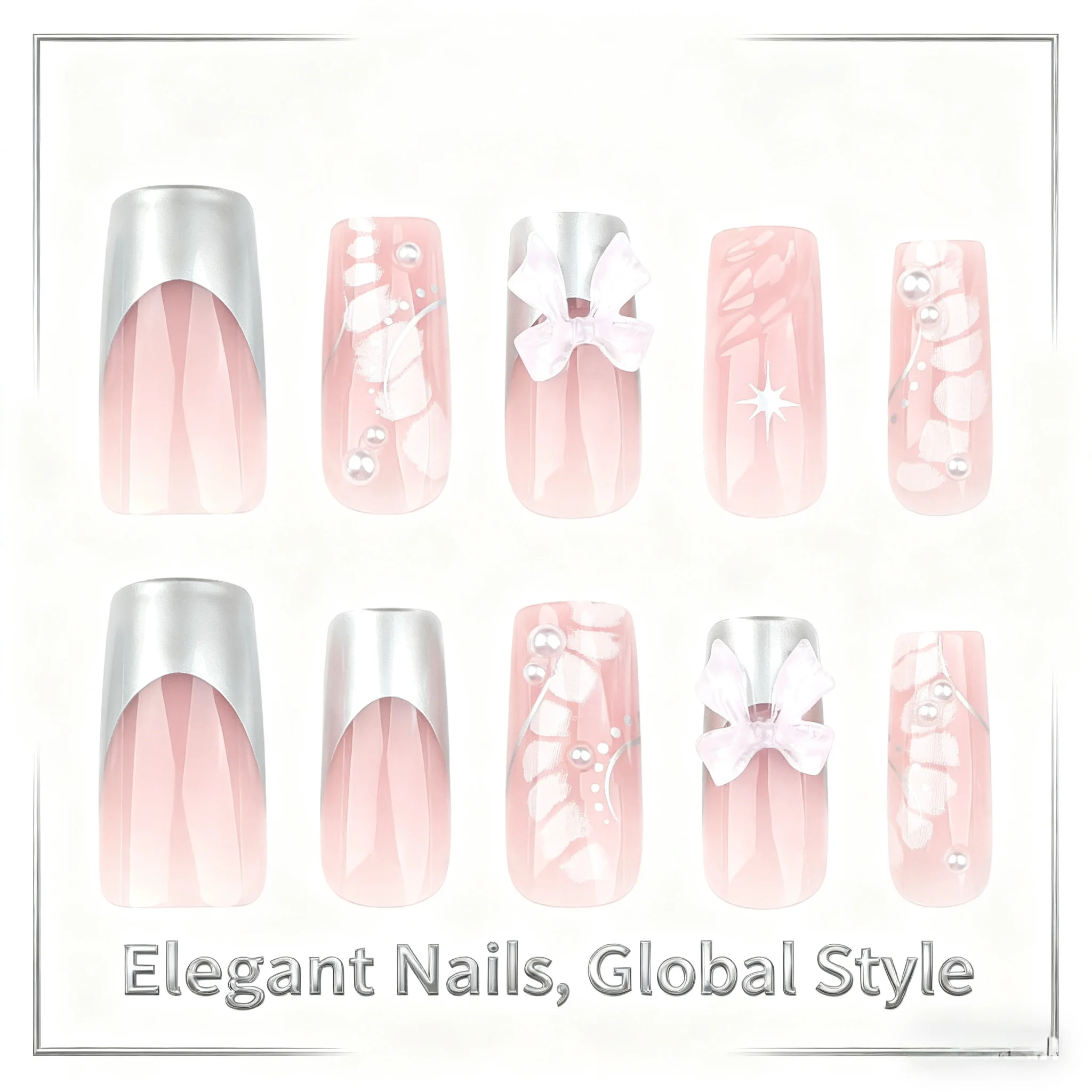 24 pçs remendos de unhas falsas quadradas médias com bowknots 3d design francês imprensa em unhas especiarias meninas wearable dicas de unhas falsas