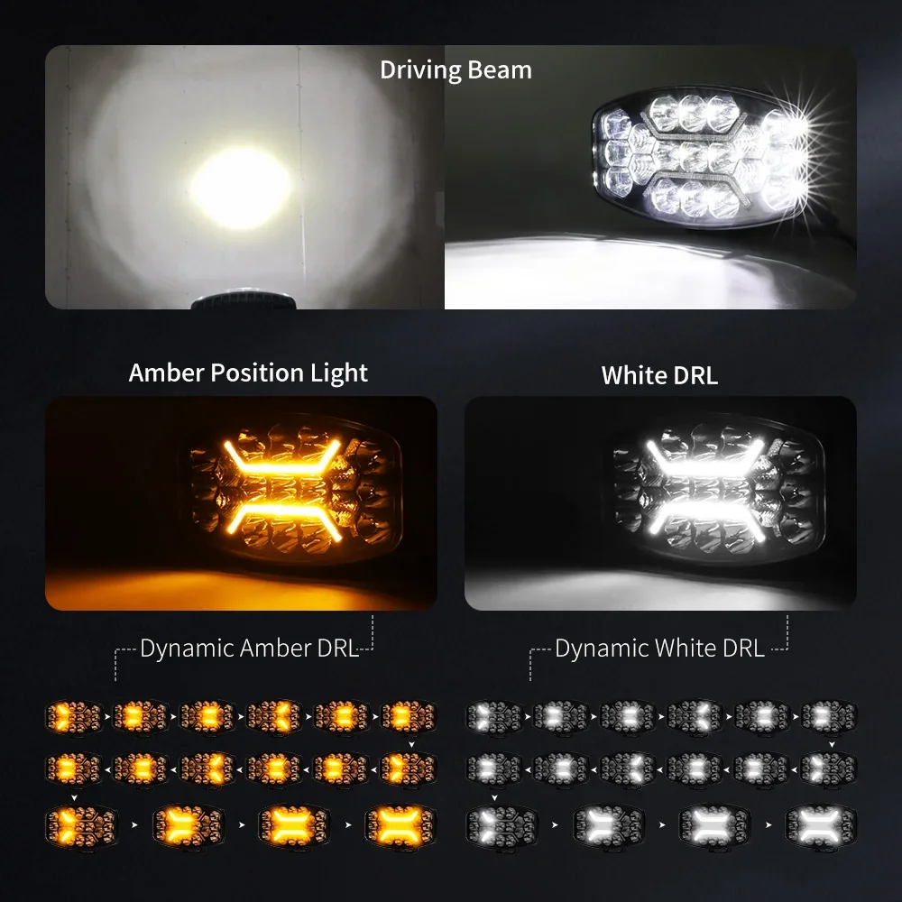 HAOLIDE Led Truck Driving Light E9 10inch Amber Warning DRL Offroad Headligtfor Truck off-road use 12V 24V 60000LM IP68