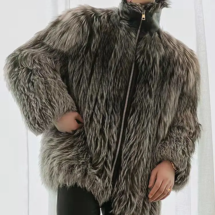 Winter Men's New Fashion Fur Coat Casual and Westernized Warm Silver Fox  Windbreaker  2023 Leather Jacket  A219