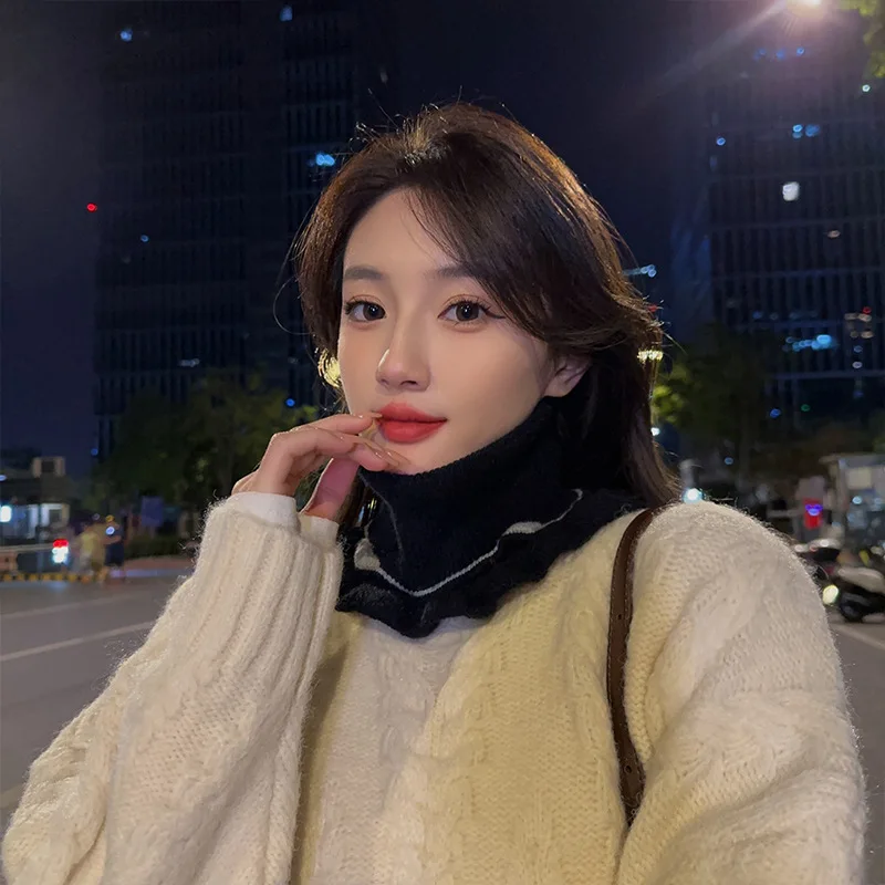 

Korean Style Knitted Pullover Scarf Women, Autumn and Winter Neck Warmer, Elastic Neck Scarf, Collar, High Collar Decor