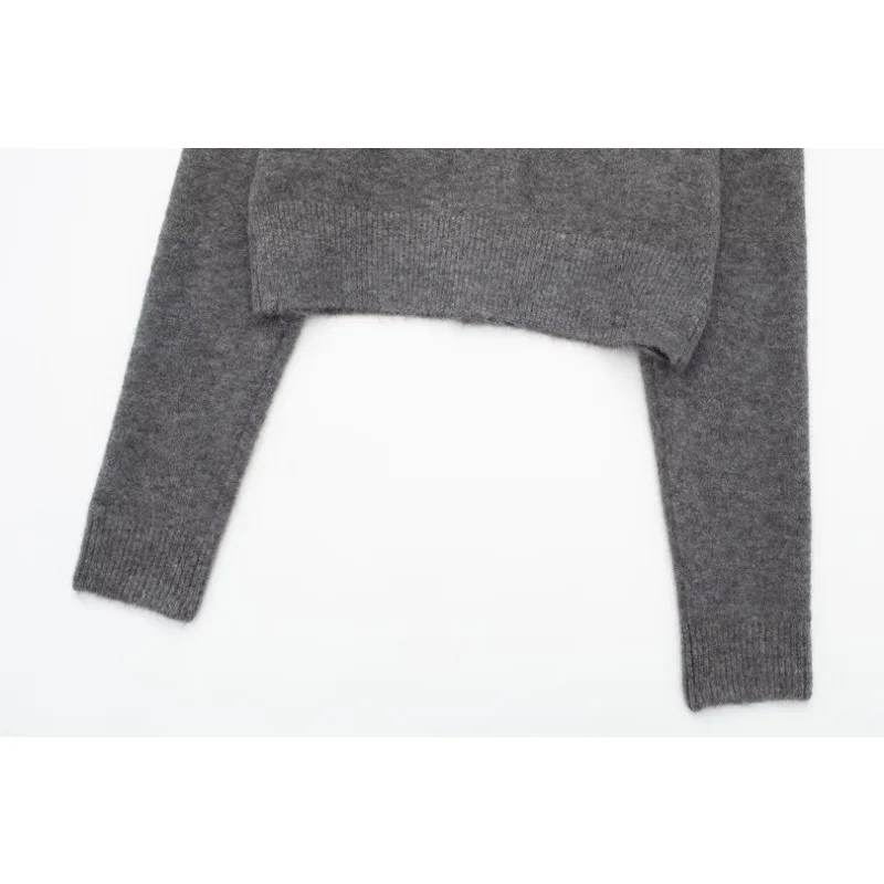 TRAF ZR Cropped Cardigan Swetry z długim rękawem Y2k Vintage Top Damski sweter jesienny Minimalistyczna dzianina Solidne przytulne swetry