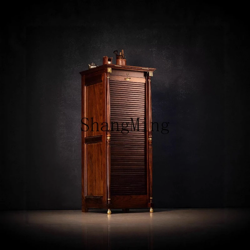 

FG black walnut dental tea set storage floor cabinet Wenwan jewelry solid wood rotating tea set cabinet