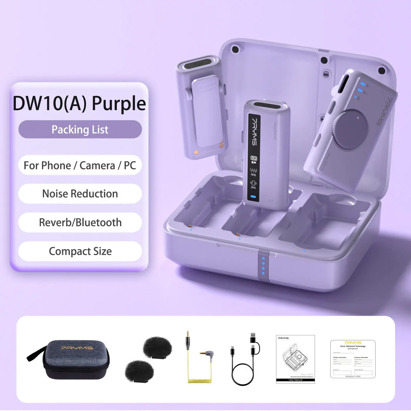 7Ryms iRay DW10 Mini multifunctionele draadloze microfoon met vier kleurversies, pure geluidskwaliteit voor smartphones