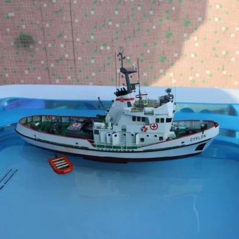 1/25 RC Cyclone Rescue Ship Model Finished Ship Model Toy Gift Remote Control Tugboat Model Ornaments Collection Handmade Yacht