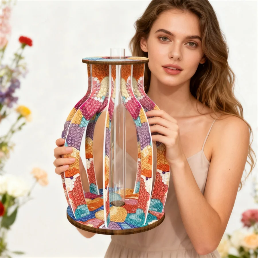 

Новое поступление 2025, сделай сам, креативная алмазная живопись, искусство, деревянная ваза ручной работы, украшение для рабочего стола, украшения для дома, комнаты