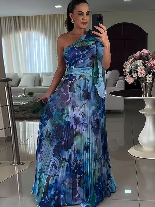 Sexy Floral Print oulder Bared Dr Street Sle A-Line Skirt Polyester Fiber Svel Women's Dr Wedding Scene