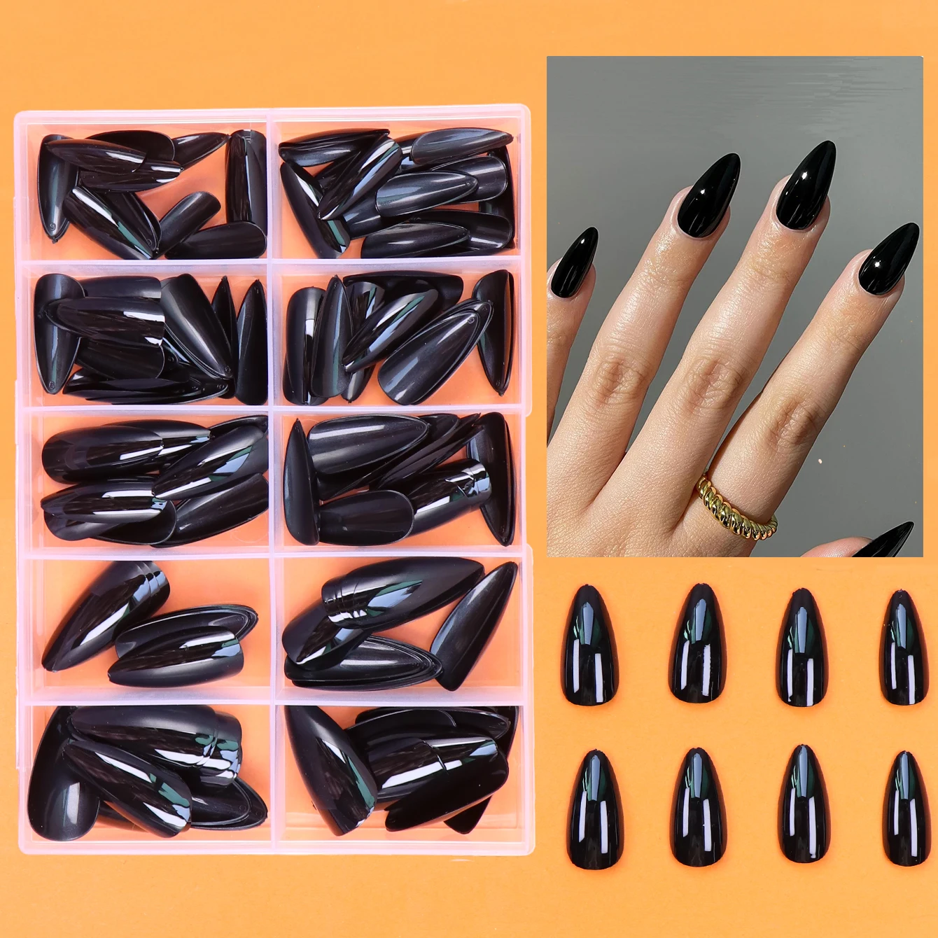

120pcs-box long black Almond Fake nails Suitable For Girls And Women Gift And Nails Supplies&Wholesale&DIY&Valentine'sDay