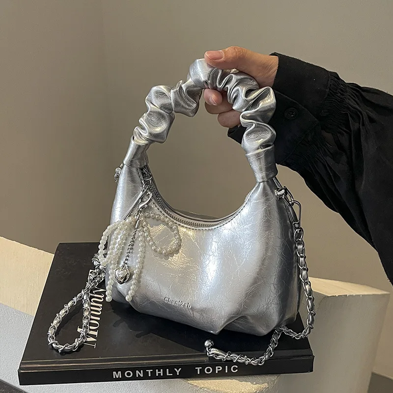 

Красная плиссированная сумка через плечо 2025 года для женщин, минималистичный ручной кошелек на плечо, модная сумка