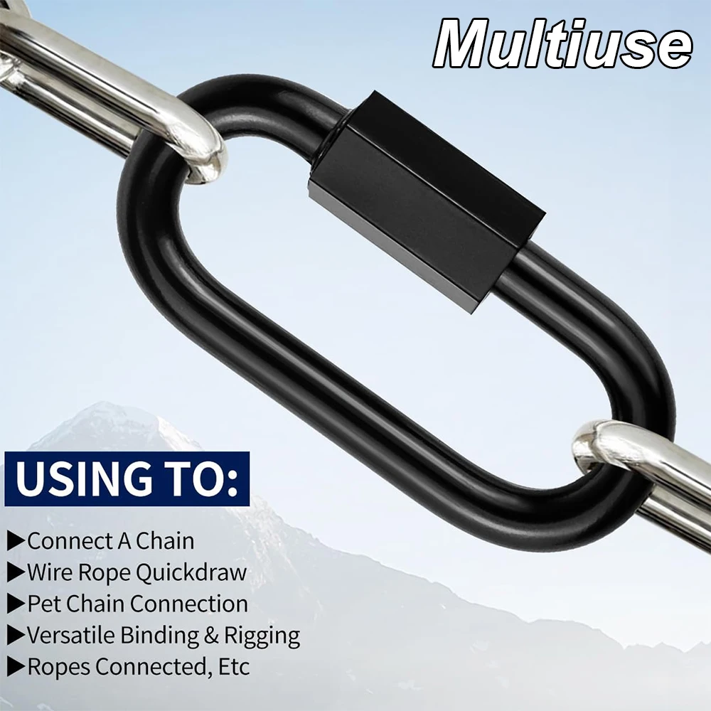 4PCS Black Stainless Steel Quick Links Carabiner Locking Quick Chain Repair Links Safety Snap Hook Chain Key Ring Connector
