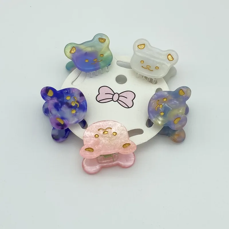 5 teile/satz kleine acetat haarspange klaue für mädchen blume haarnadel kinder bär herz haarspange frauen muschel haar krab zubehör – Detail 3
