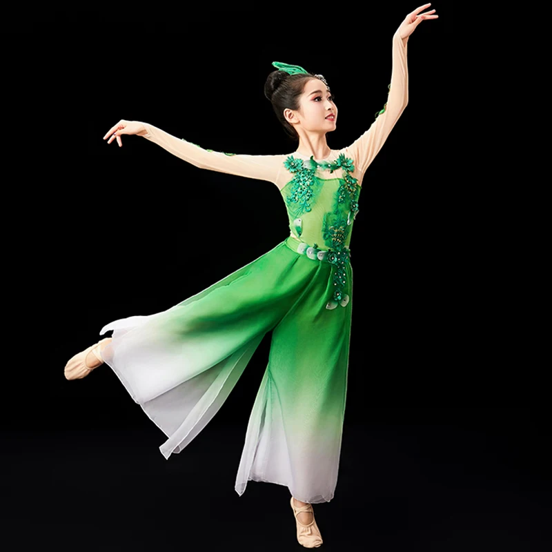 Children Hanfu Classical Yangko Dance Stage Costumes National Modern Dance Fan Umbrella Performance Costume Girl Dancewaear