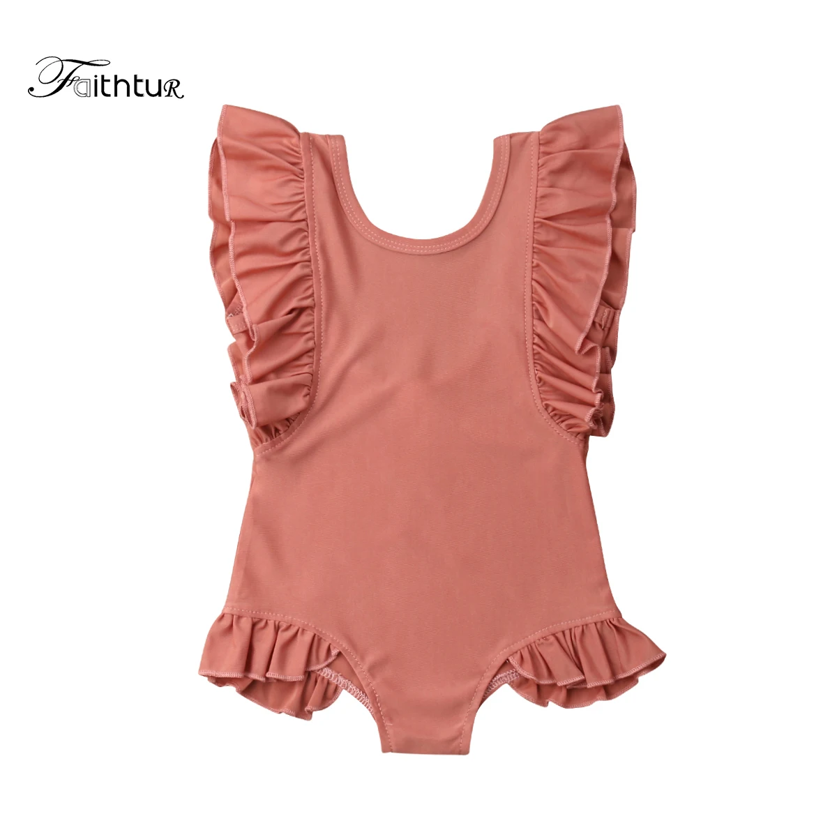 Swimsuit plissado sem mangas para menina, roupas praia