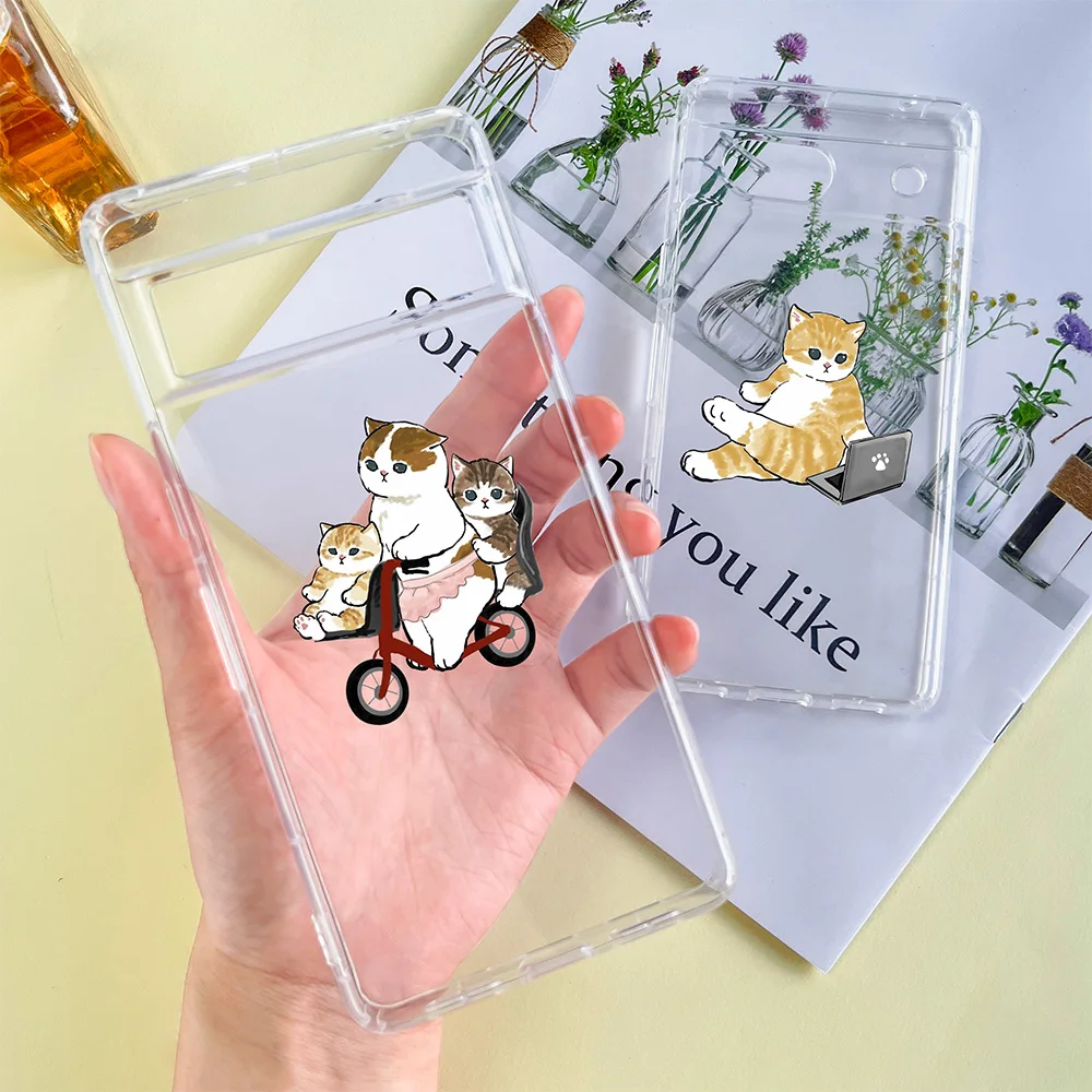 

Cartoon Cute Cat Phone Case for Google Pixel 8 8Pro 7Pro 7 Soft Silicone Cover for Pixel 6a 6 6Pro Transparent Protection Shell