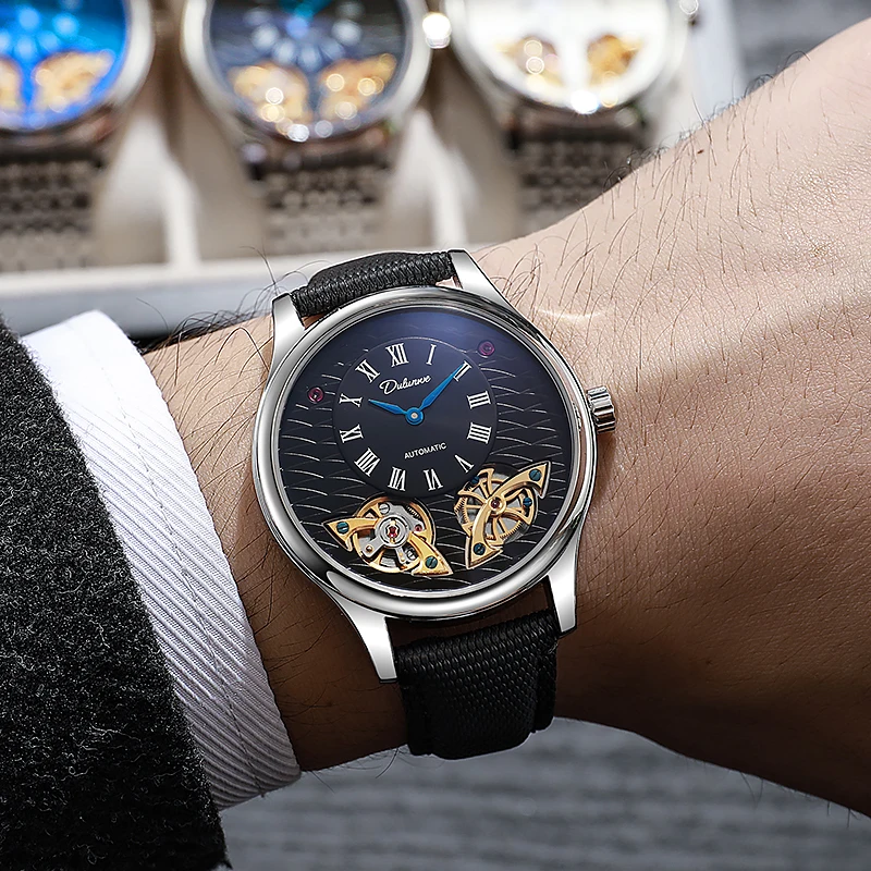 

NEW Mens Watches Tourbillon Hollow Mechanical Watch Automatic Watch For Men DULUNWE Waterproof Sports Clock Reloj Hombre