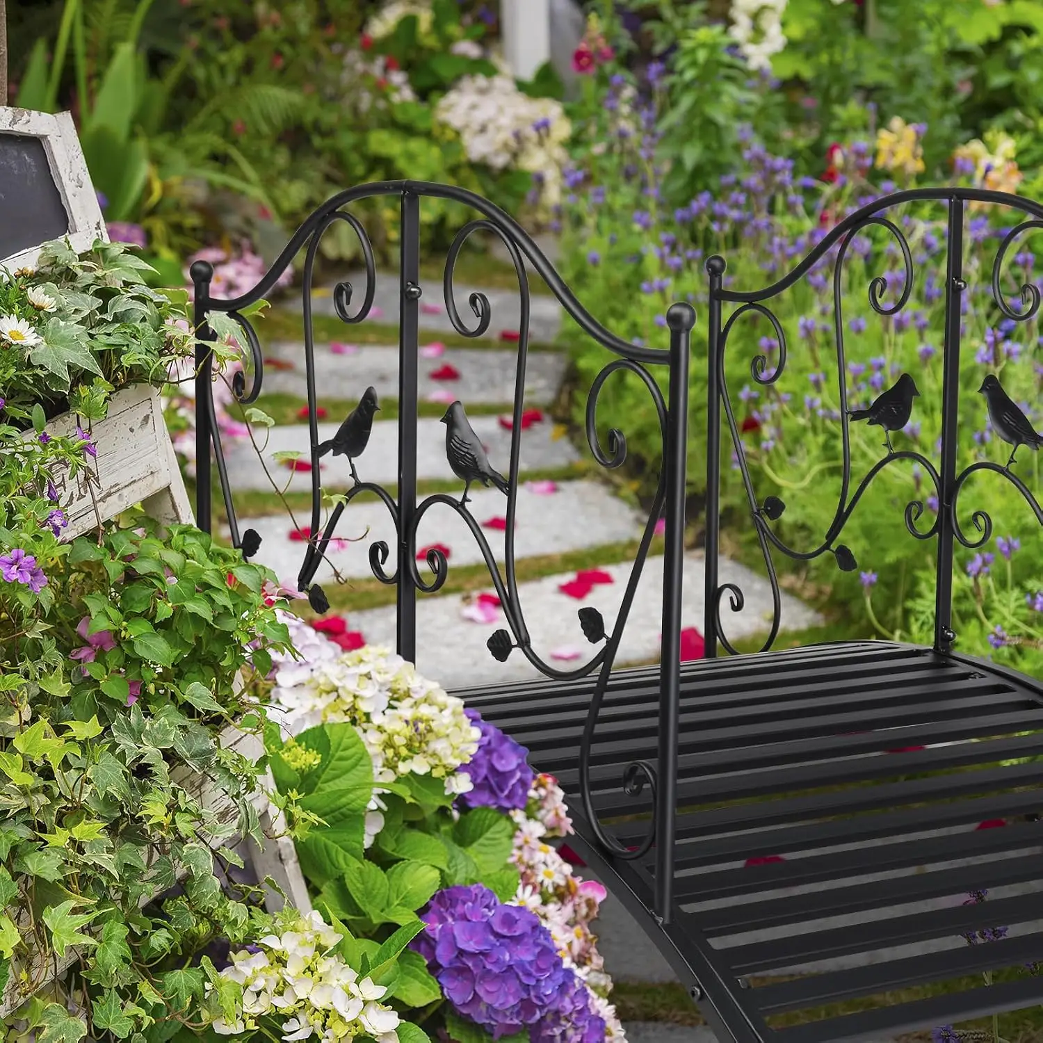 4FT Metal Garden Bridge with Powder Coating & Security Guardrai, Customized