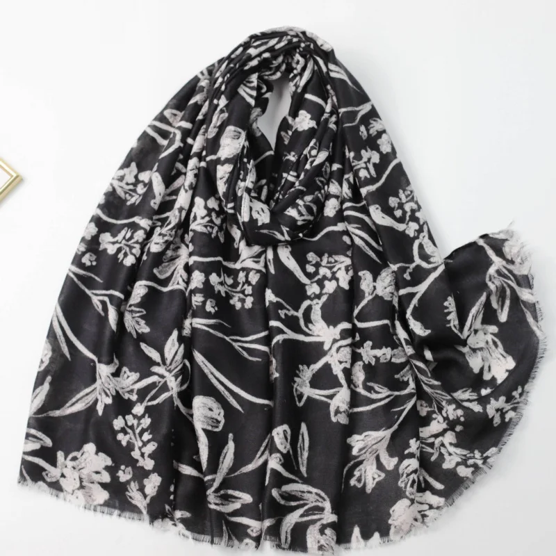 

Dried Flower Factory Sales-Border Live Elegant Printed Scarf Autumn Winter Unisex Versatile Warm Scarf Shawl