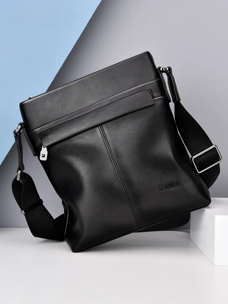 

Goldlion Men's Crossbody Bag Luxury Busin Leather oulder Bag Single Strap Soft Cowhide Small Size Vertical Square ape