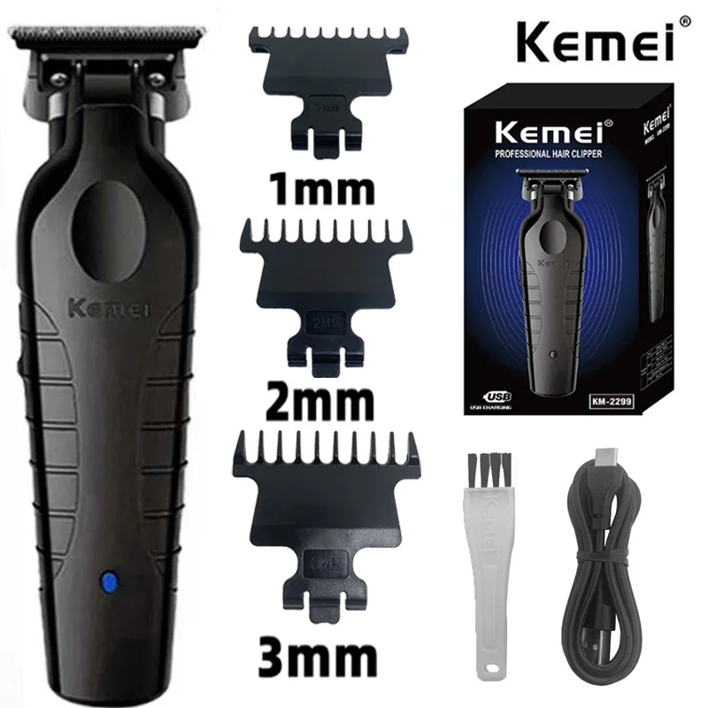 Kemei 2299 Barber Cordless Hair Trimmer 0mm Zero Gapped Carving Clipper Detailer Professional Electric Finish Cutting Machine