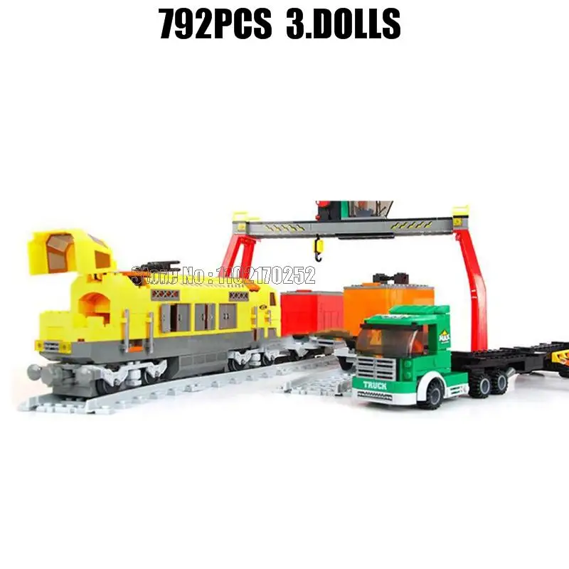 792 قطعة محطة القطار الحضري شاحنة السكك الحديدية 3 دمى بناء الالعاب العملاقة #3