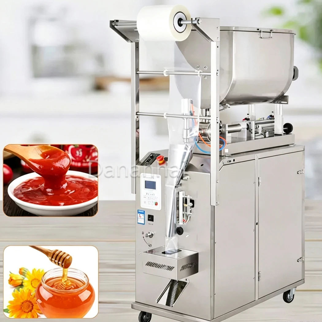Paste Packaging Machine, Automatic Stirring Sauce Pouch Filling Sealer for Chili Paste Condiment Packing