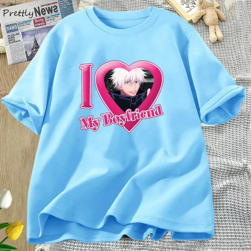 Valentine's Day I Love My Boyfriend Jujutsu Kaisen T Shirt Women Cotton Short Sleeve Anime Tees 90s Fashion Men's Streetwear