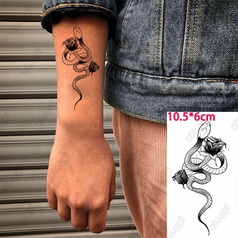 Temporary Tattoo Wrist Finger Fake Tatoo Sticker Black Snake Rose Shield Sun Dagger Body Arm Foot Tatto Waterproof Women Men